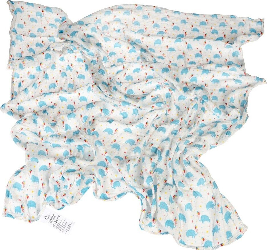 Bílá/modrá mušelínová zavinovací dětská deka 120x120 cm Elephant Party – Rex London