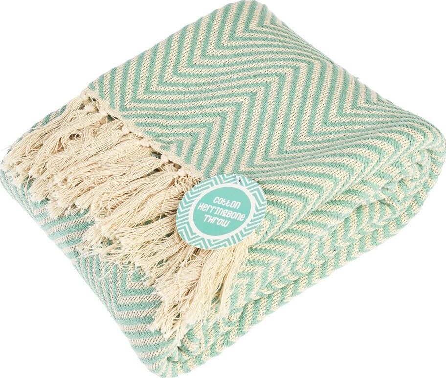 Bavlněná deka v mentolové barvě 150x235 cm Herringbone – Rex London