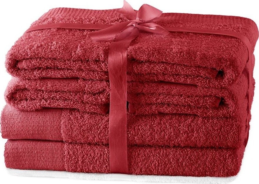 Červené froté bavlněné ručníky a osušky v sadě 6 ks Amari – Restilo