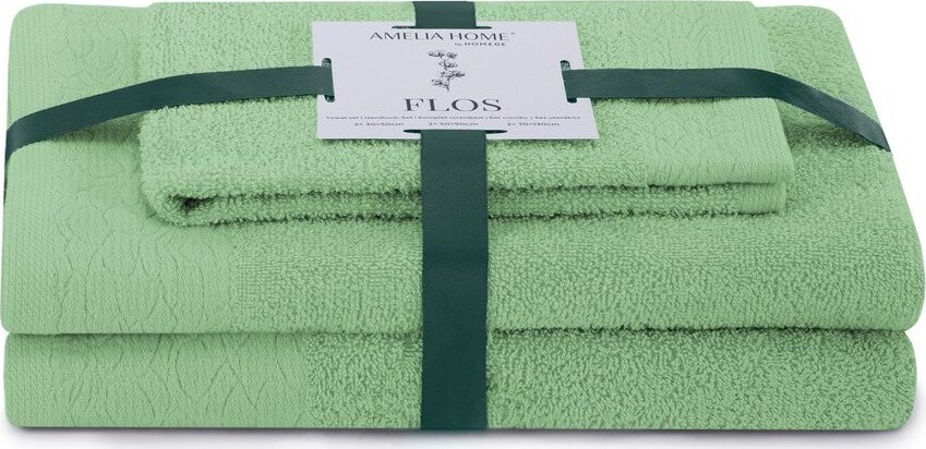 Světle zelené froté bavlněné ručníky a osušky v sadě 3 ks Flos – Restilo