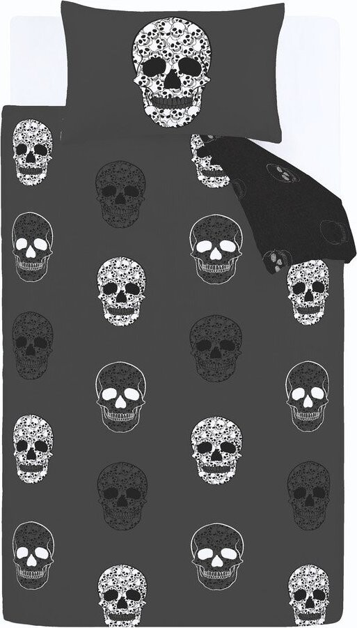 Tmavě šedé dětské povlečení na dvoulůžko 200x200 cm Skulls – Catherine Lansfield