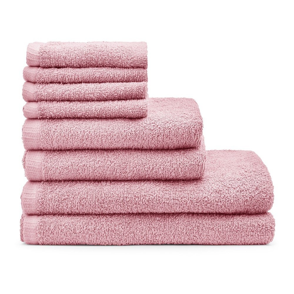 Růžové rychleschnoucí/froté bavlněné ručníky a osušky v sadě 8 ks Quick Dry – Catherine Lansfield