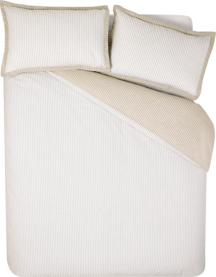 Bílé/béžové povlečení na dvoulůžko/prodloužené 230x220 cm Oxford Pinstripe – Catherine Lansfield