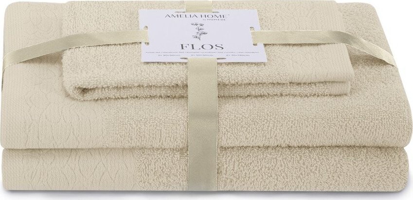 Béžové froté bavlněné ručníky a osušky v sadě 3 ks Flos – Restilo