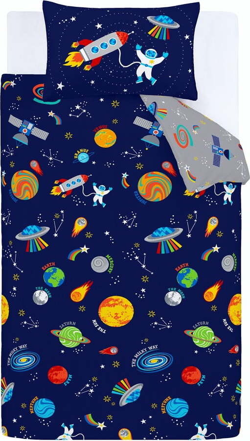 Modré/šedé dětské povlečení na dvoulůžko 200x200 cm Lost In Space – Catherine Lansfield