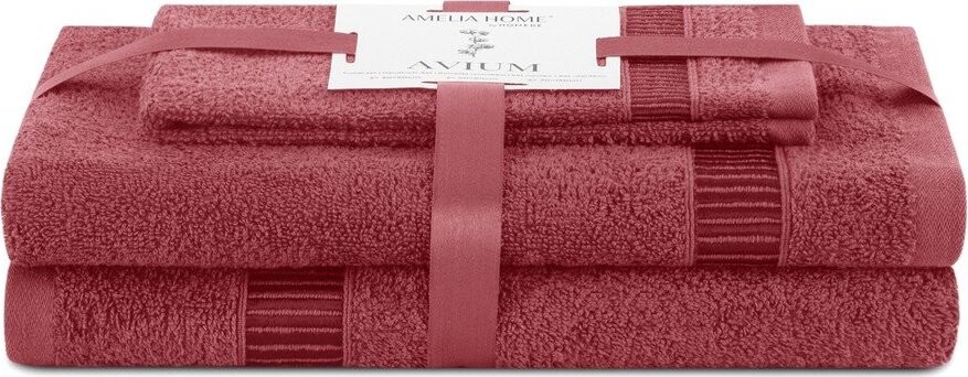 Růžové froté bavlněné ručníky a osušky v sadě 3 ks Avium – Restilo