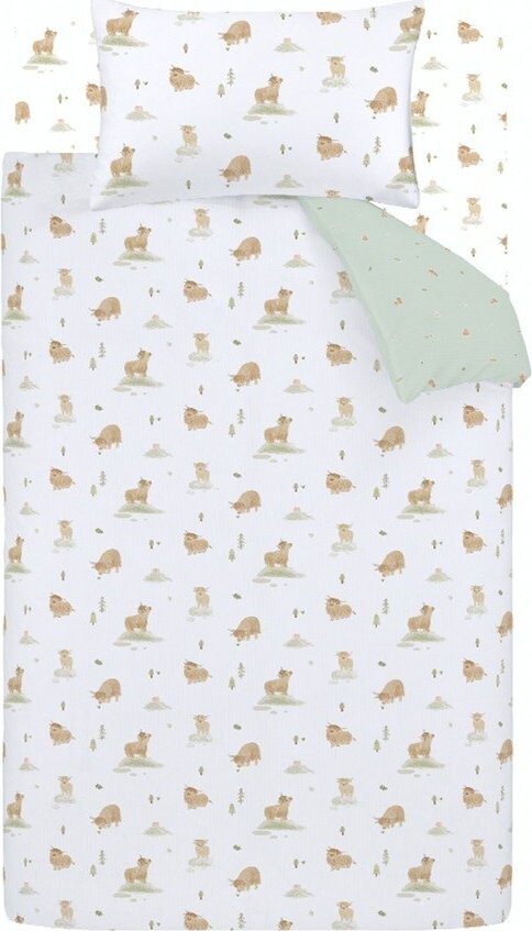 Bílé/zelené bavlněné dětské povlečení do postýlky 120x150 cm Mini Moo Cow – Bianca