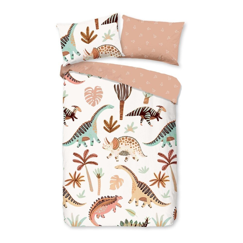 Hnědé/béžové bavlněné dětské povlečení do postýlky 100x135 cm Dino – Good Morning