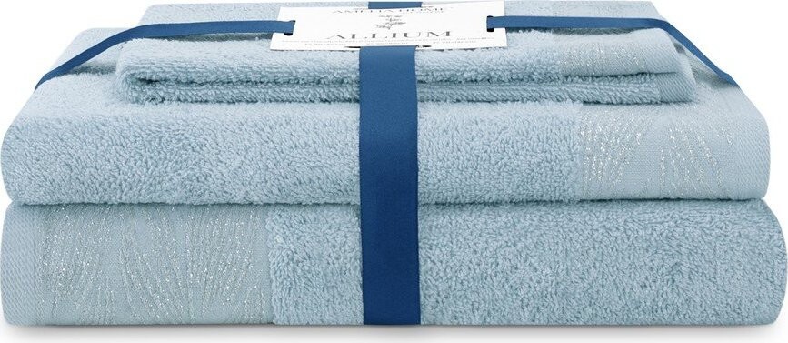 Světle modré froté bavlněné ručníky a osušky v sadě 3 ks Allium – Restilo