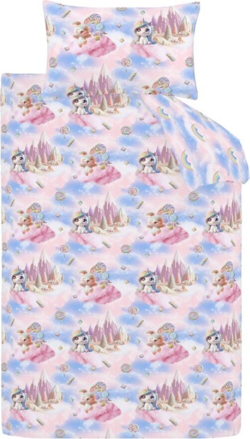 Modré/růžové dětské povlečení na dvoulůžko 200x200 cm Candy Unicorn – Catherine Lansfield