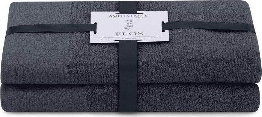 Tmavě šedé froté bavlněné ručníky a osušky v sadě 2 ks Flos – Restilo