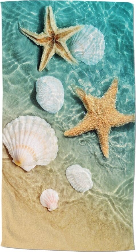Modrá/béžová sametová plážová osuška 100x180 cm Beachvibe – Good Morning