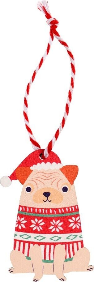 Dřevěná vánoční ozdoba 7 cm Pug – Rex London