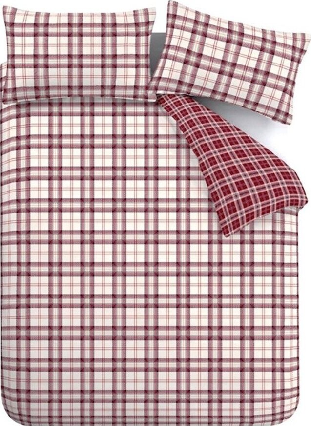 Vínové povlečení na jednolůžko 135x200 cm Kelso Check – Catherine Lansfield