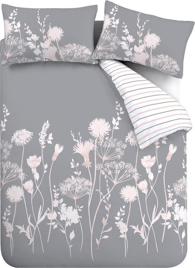 Šedé povlečení na jednolůžko 135x200 cm Meadowsweet Floral – Catherine Lansfield