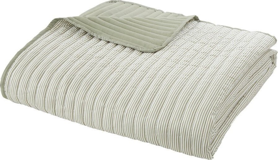 Zelený prošívaný přehoz 220x230 cm Stripe – Catherine Lansfield