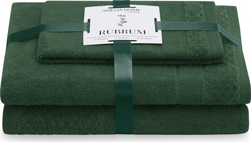 Tmavě zelené froté bavlněné ručníky a osušky v sadě 3 ks Rubrum – Restilo