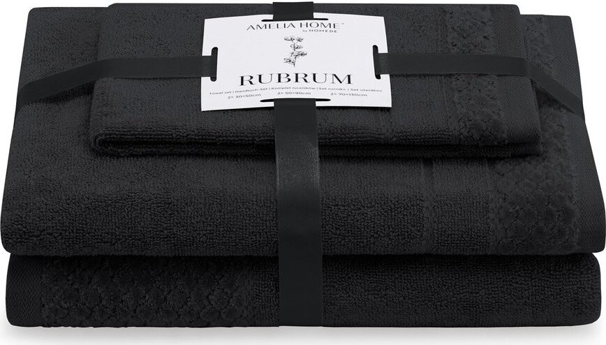 Černé froté bavlněné ručníky a osušky v sadě 3 ks Rubrum – Restilo