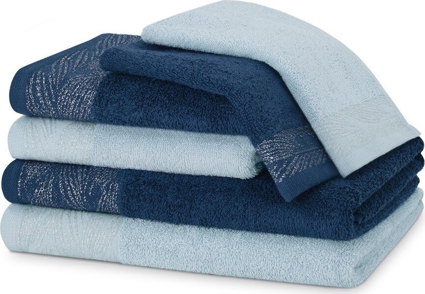 Modré froté bavlněné ručníky a osušky v sadě 6 ks Allium – Restilo