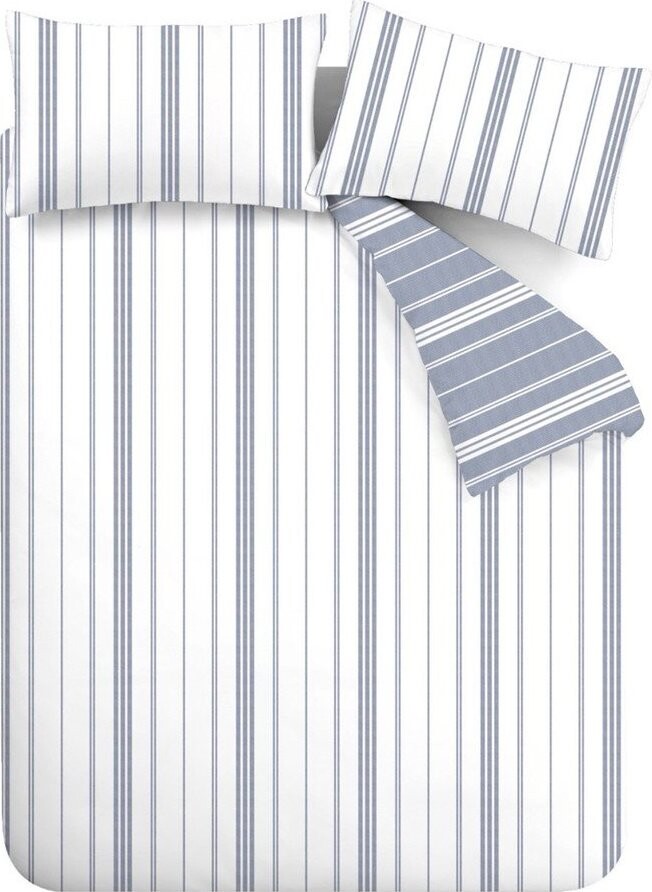 Bílé/modré povlečení na dvoulůžko 200x200 cm Harbour Stripe – Catherine Lansfield