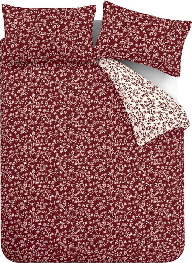 Červené flanelové povlečení na dvoulůžko/prodloužené 230x220 cm Grace Floral Leaf – Catherine Lansfield