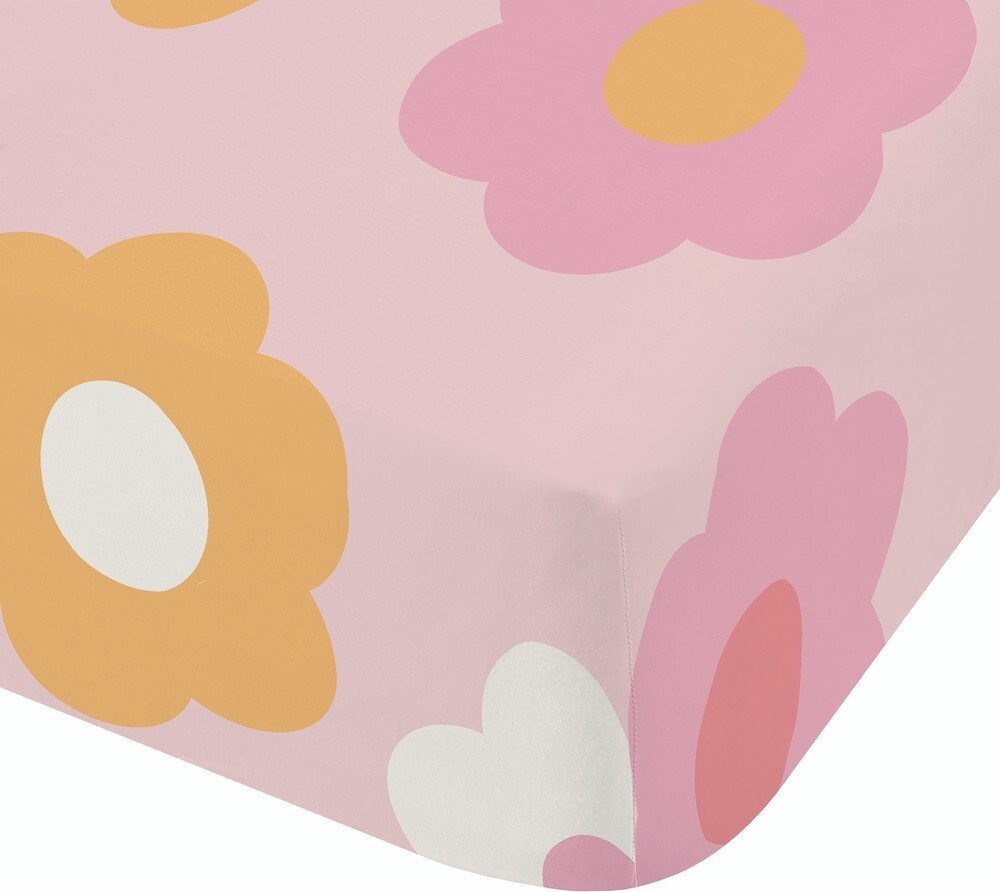 Růžové napínací dětské prostěradlo na jednolůžko 90x190 cm Retro Daisy – Catherine Lansfield
