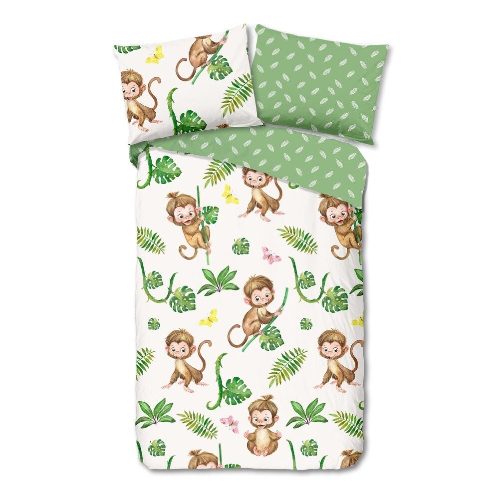 Zelené/béžové bavlněné dětské povlečení na jednolůžko 140x200 cm Play – Good Morning