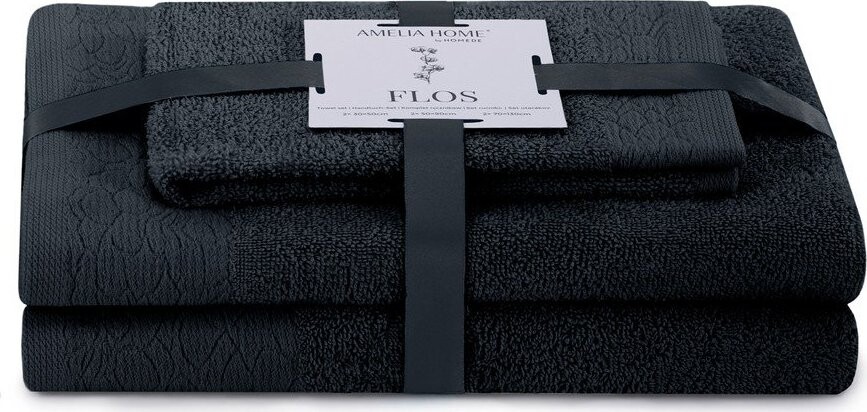 Černé froté bavlněné ručníky a osušky v sadě 3 ks Flos – Restilo