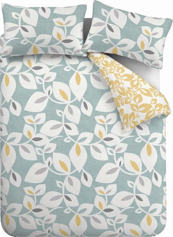 Žluté/modré povlečení na dvoulůžko/prodloužené 230x220 cm Inga Leaf – Catherine Lansfield