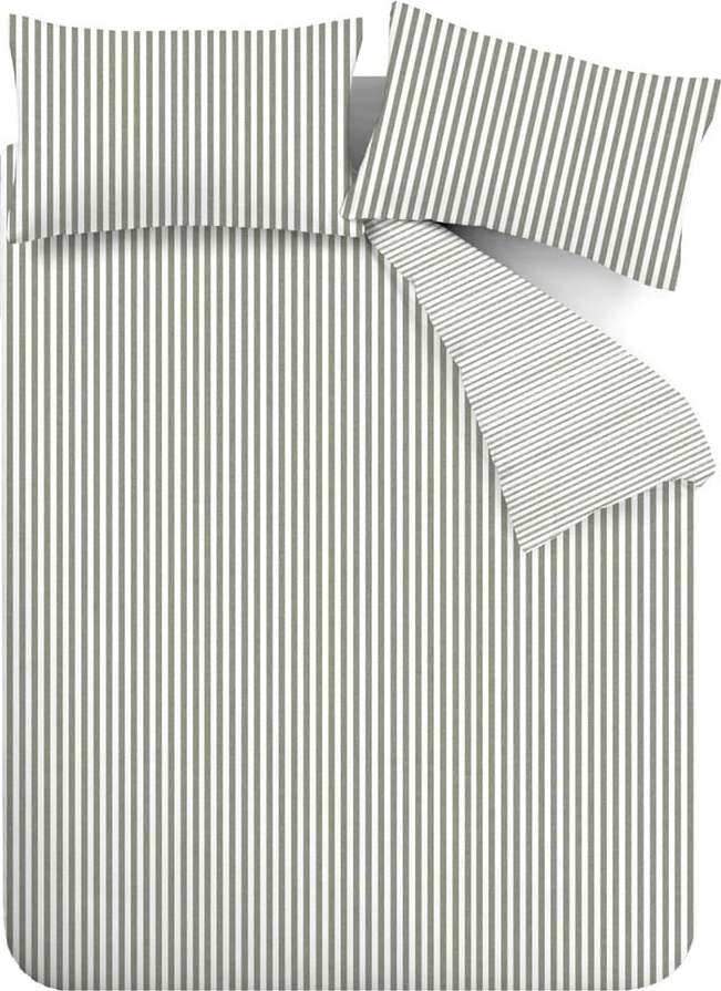 Zelené flanelové povlečení na dvoulůžko/prodloužené 230x220 cm Stripe – Catherine Lansfield