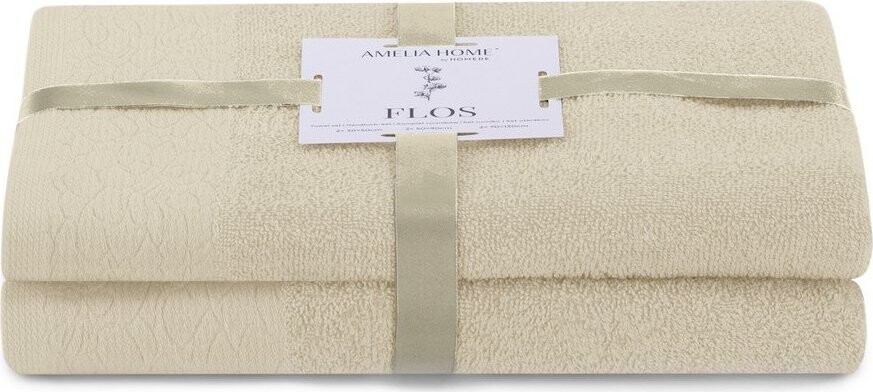 Béžové froté bavlněné ručníky a osušky v sadě 2 ks Flos – Restilo