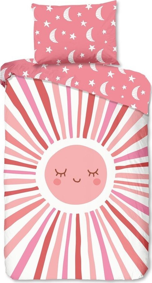 Růžové bavlněné dětské povlečení na jednolůžko 140x200 cm Sunny – Good Morning