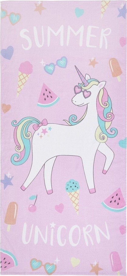 Růžová/fialová bavlněná plážová osuška 76x160 cm Summer Unicorn – Catherine Lansfield