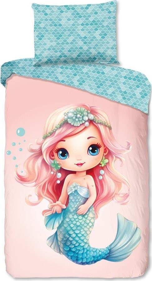 Modré/růžové bavlněné dětské povlečení na jednolůžko 140x200 cm Alisse – Good Morning