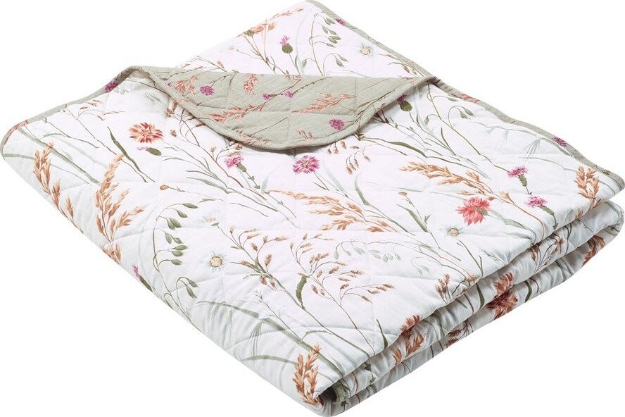 Zelený/béžový bavlněný prošívaný přehoz 200x220 cm Grasmere Floral – Catherine Lansfield