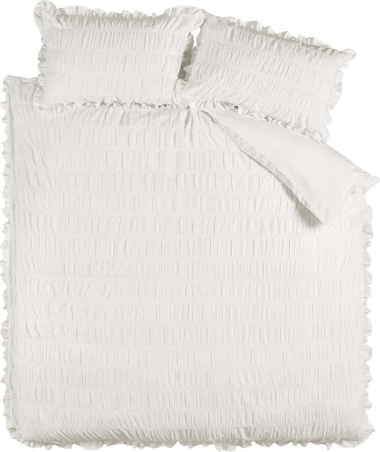 Bílé krepové povlečení na dvoulůžko/prodloužené 230x220 cm Seersucker Frill – Catherine Lansfield
