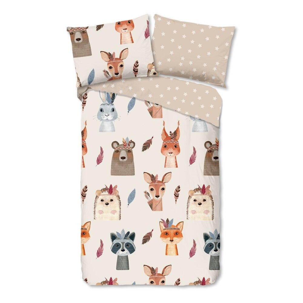 Hnědé/béžové bavlněné dětské povlečení na jednolůžko 140x200 cm Rave – Good Morning