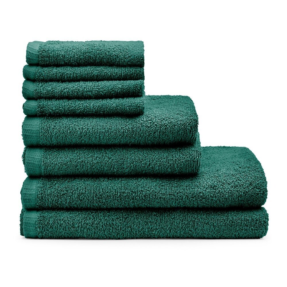 Tmavě zelené rychleschnoucí/froté bavlněné ručníky a osušky v sadě 8 ks Quick Dry – Catherine Lansfield
