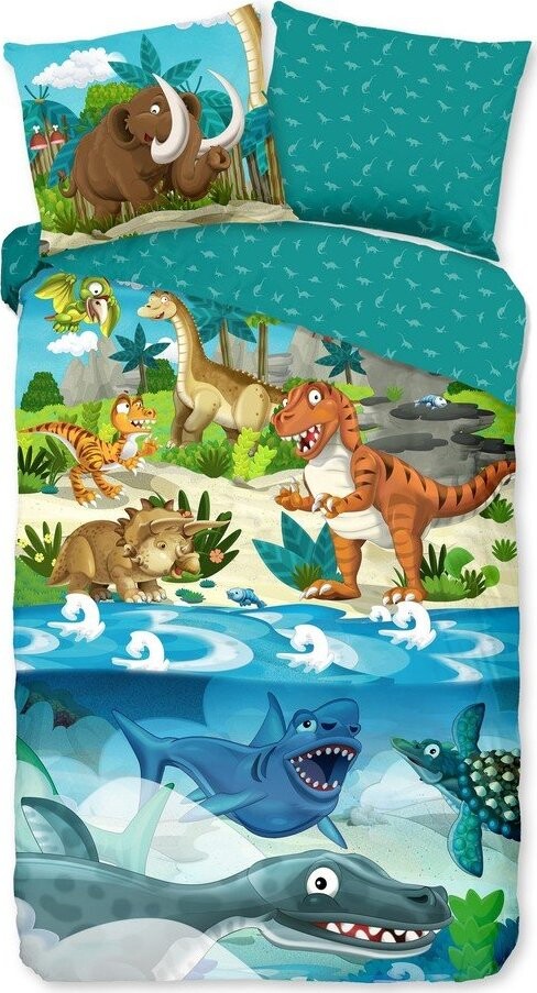 Modré bavlněné dětské povlečení na jednolůžko/prodloužené 140x220 cm Prehistoric – Good Morning