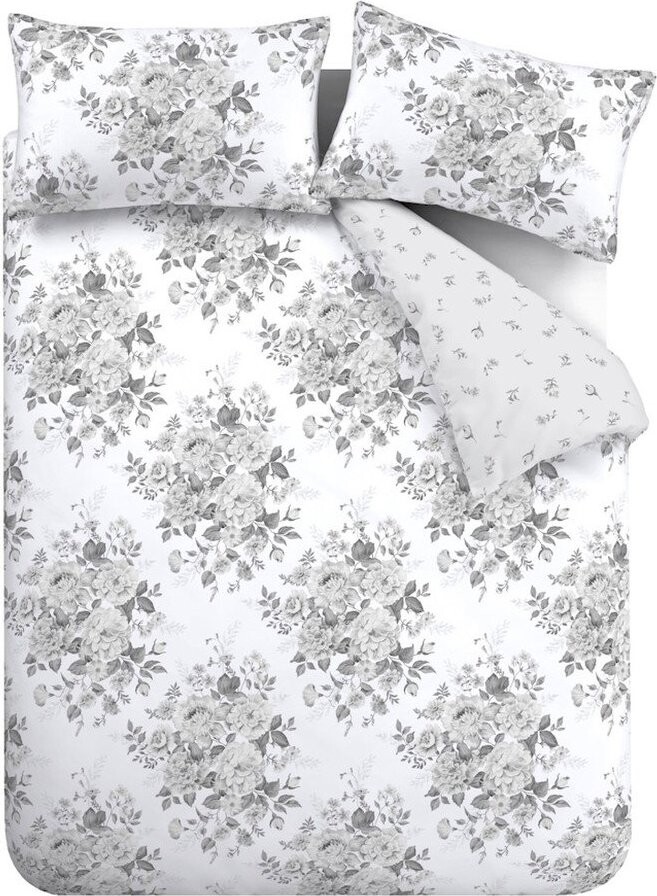 Šedé povlečení na dvoulůžko/prodloužené 230x220 cm Elinda Floral – Catherine Lansfield