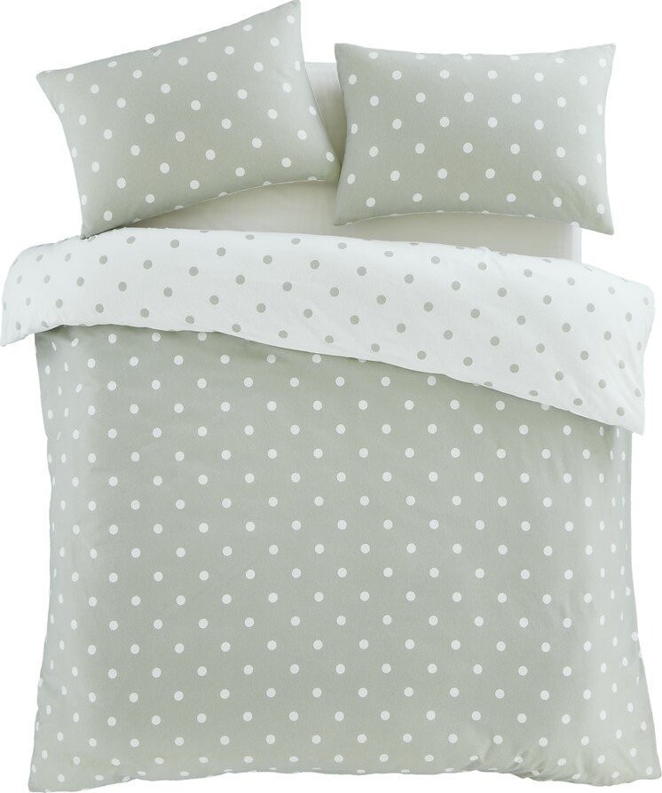 Bílé/zelené flanelové povlečení na dvoulůžko/prodloužené 230x220 cm Polka Dot – Catherine Lansfield