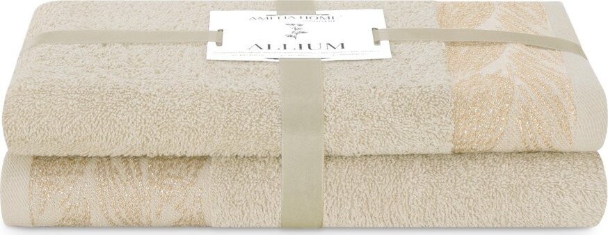 Béžové froté bavlněné ručníky a osušky v sadě 2 ks Allium – Restilo