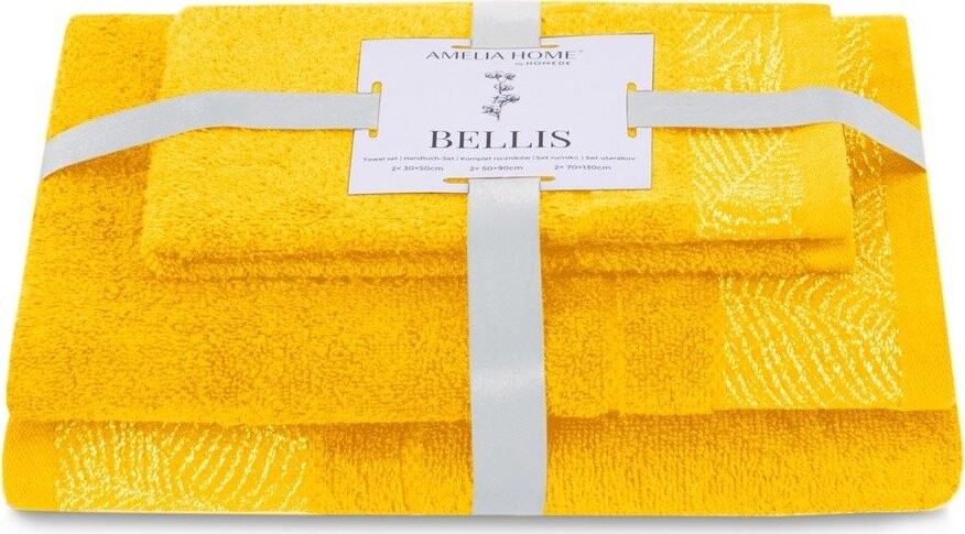 Žluté froté bavlněné ručníky a osušky v sadě 3 ks Bellis – Restilo