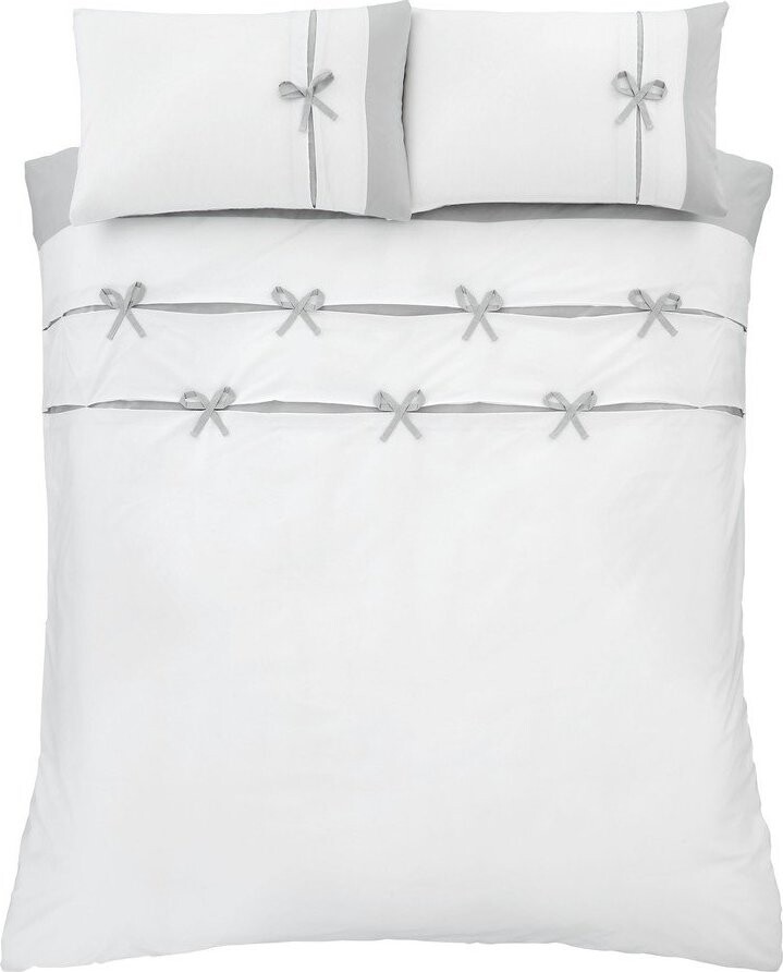 Bílé/šedé povlečení na dvoulůžko/prodloužené 230x220 cm Milo Bow – Catherine Lansfield