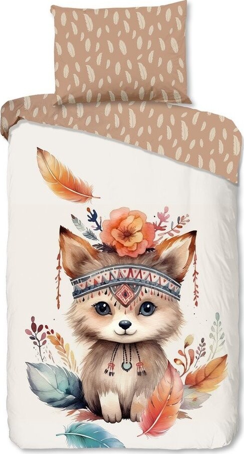 Hnědé/béžové bavlněné dětské povlečení na jednolůžko 140x200 cm Hay – Good Morning