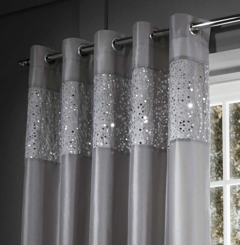 Šedé závěsy v sadě 2 ks z mikrosaténu 229x229 cm Glitzy Sequin – Catherine Lansfield