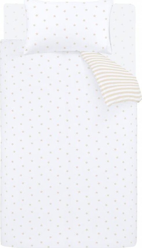 Bílé/béžové bavlněné dětské povlečení na dvoulůžko 200x200 cm Mini Star & Stripes – Bianca