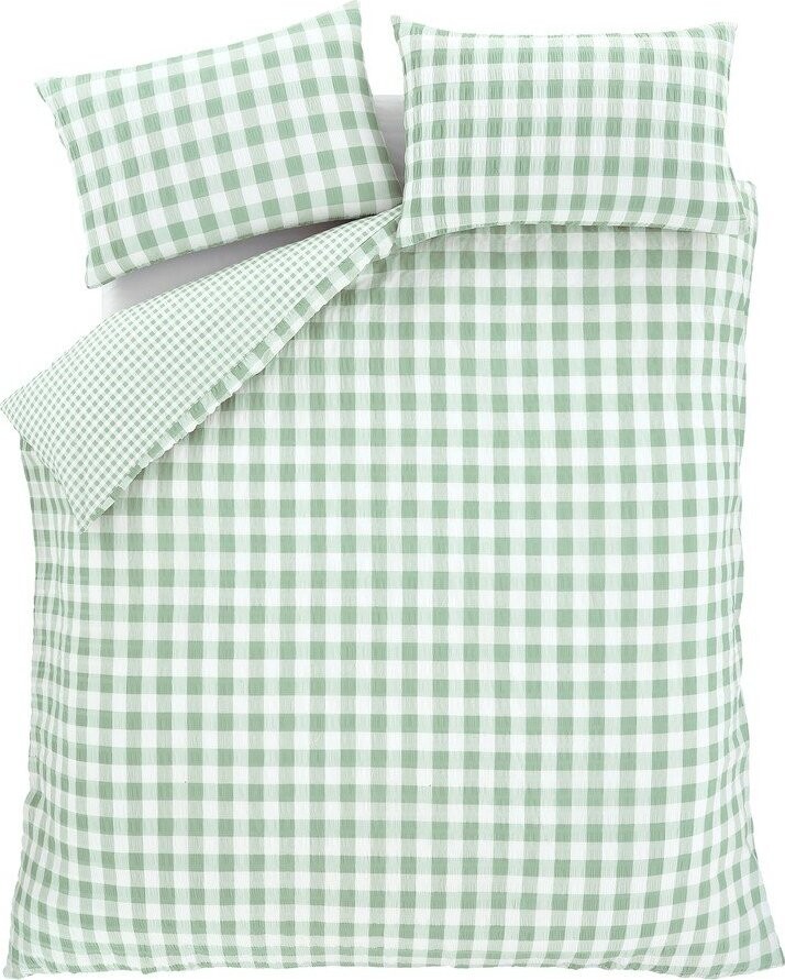 Zelené krepové povlečení na dvoulůžko/prodloužené 230x220 cm Seersucker Gingham Check – Catherine Lansfield