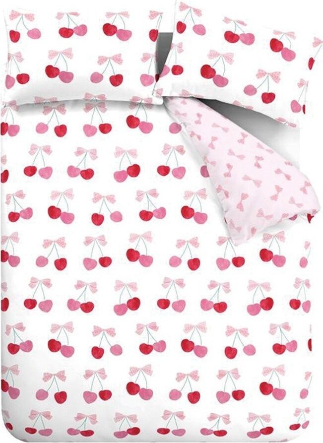 Bílé/růžové povlečení na dvoulůžko/prodloužené 230x220 cm Cherries and Bows – Catherine Lansfield