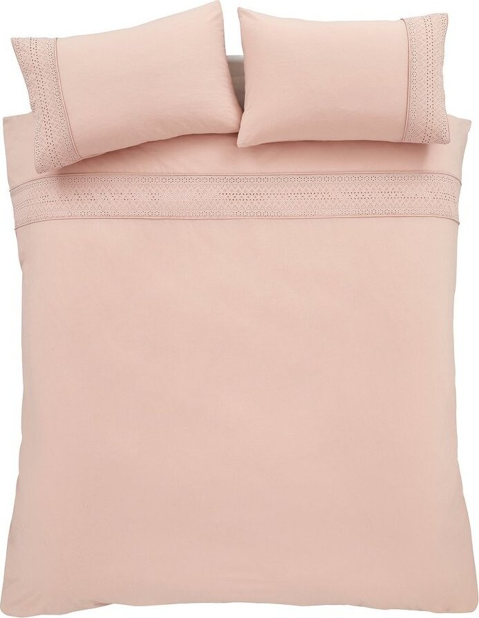 Růžové povlečení na dvoulůžko/prodloužené 230x220 cm Broderie Anglaise – Catherine Lansfield